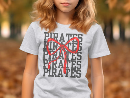 Jen Peete Designs Physical Item Pirates With Red Sparkly Bow Spirit Shirt