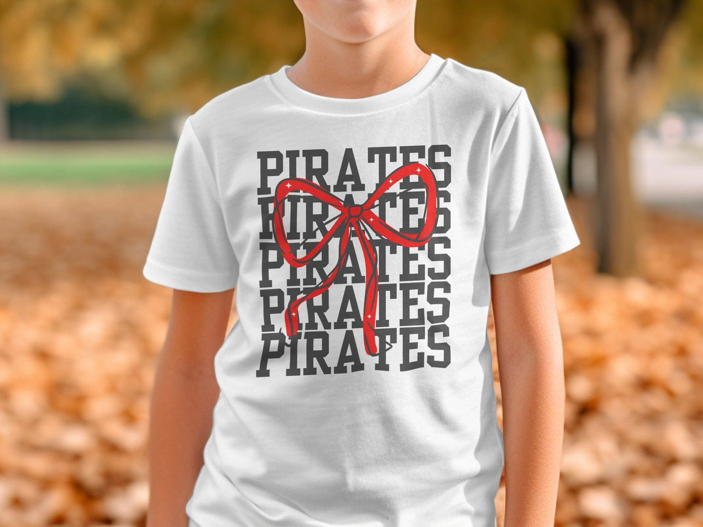 Jen Peete Designs Physical Item Pirates With Red Sparkly Bow Spirit Shirt