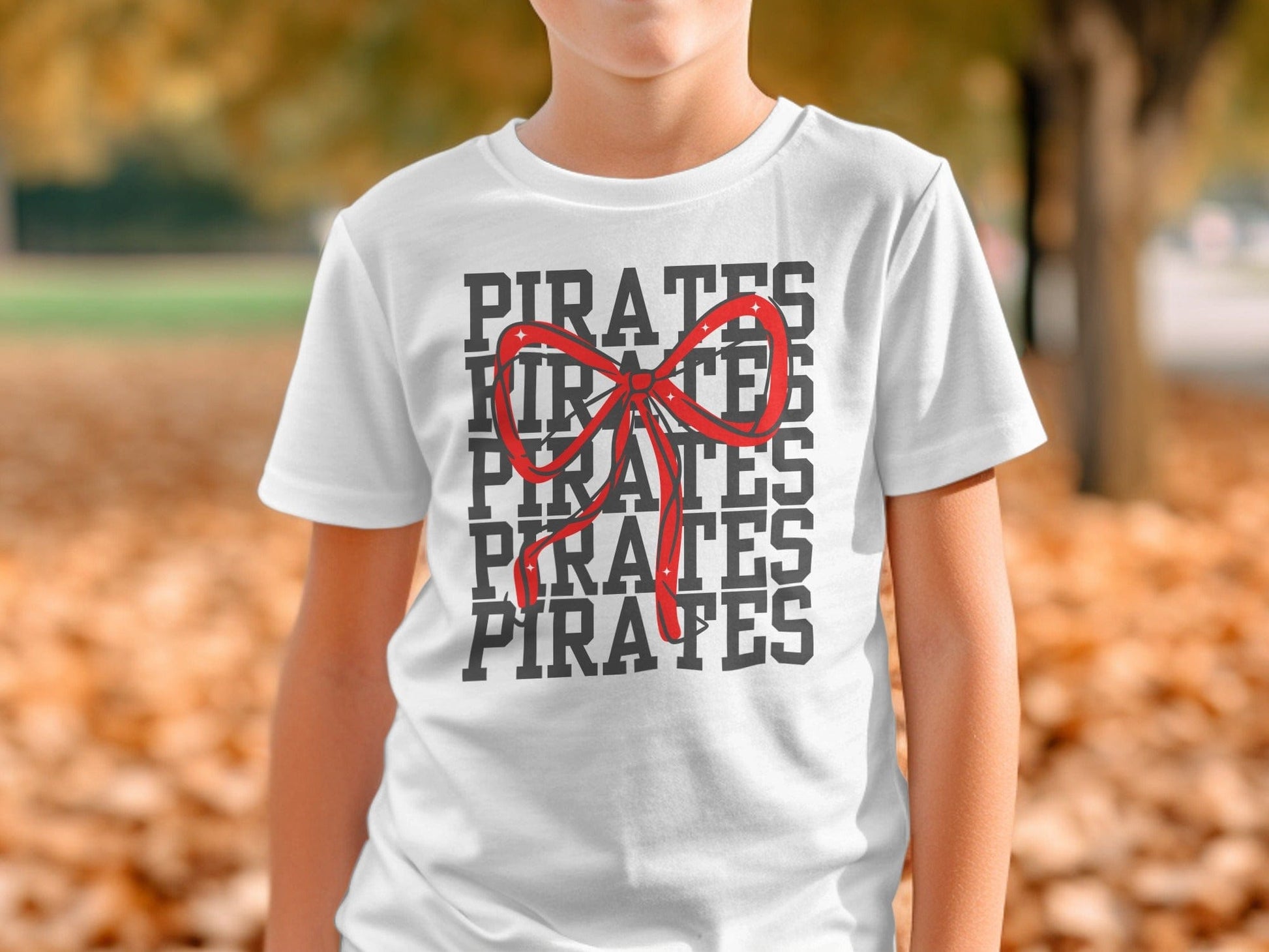 Jen Peete Designs Physical Item Pirates With Red Sparkly Bow Spirit Shirt