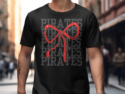Jen Peete Designs Physical Item Pirates With Red Sparkly Bow Spirit Shirt