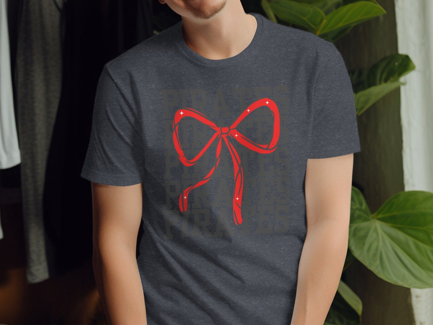 Jen Peete Designs Physical Item Pirates With Red Sparkly Bow Spirit Shirt