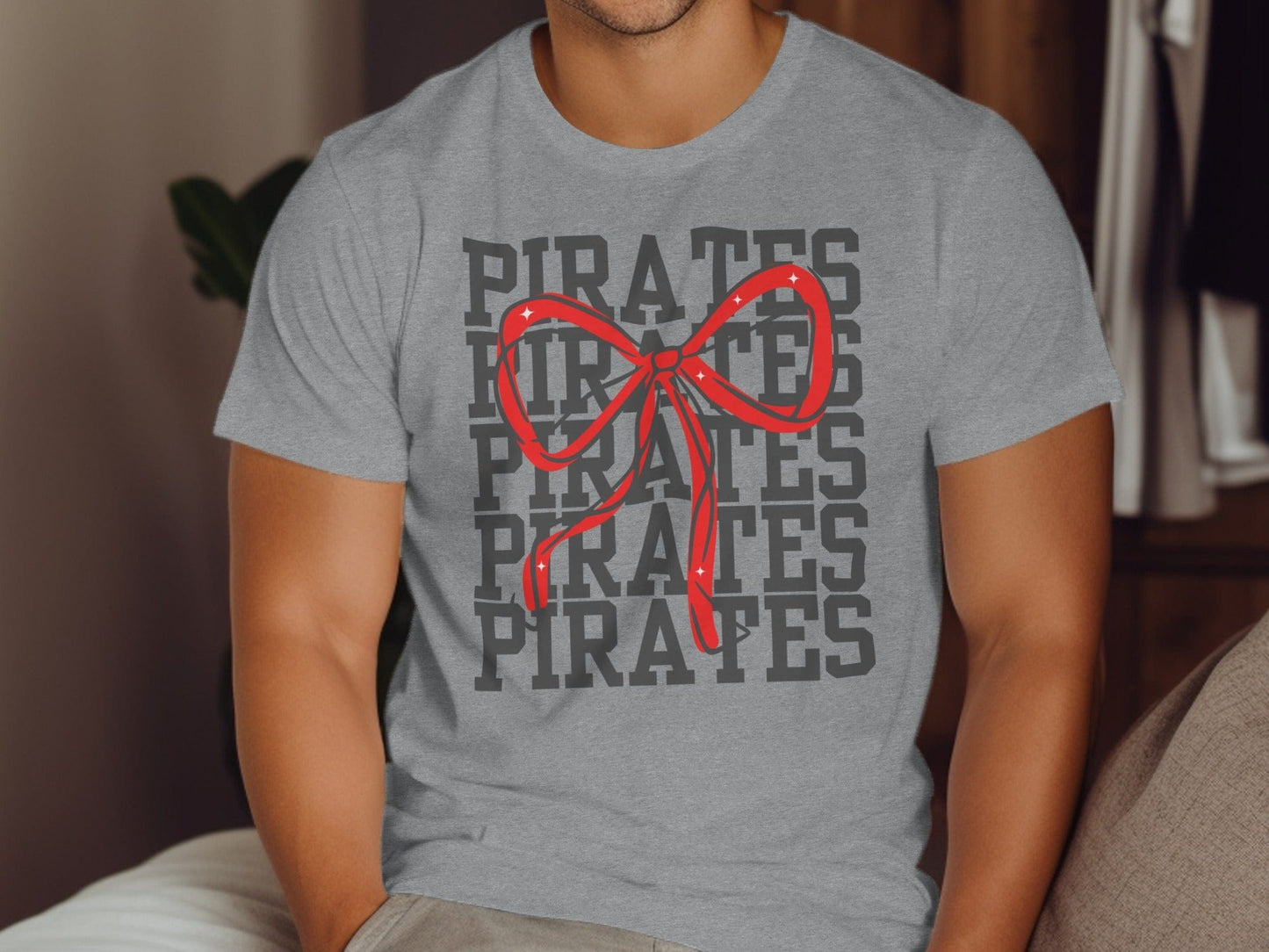 Jen Peete Designs Physical Item Pirates With Red Sparkly Bow Spirit Shirt