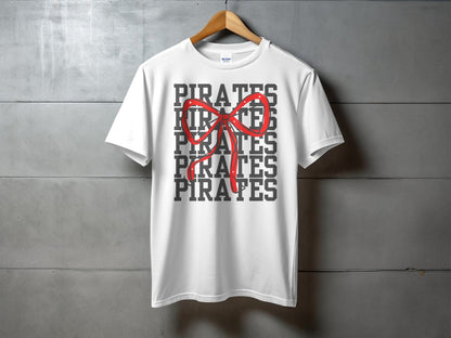 Jen Peete Designs Physical Item Pirates With Red Sparkly Bow Spirit Shirt