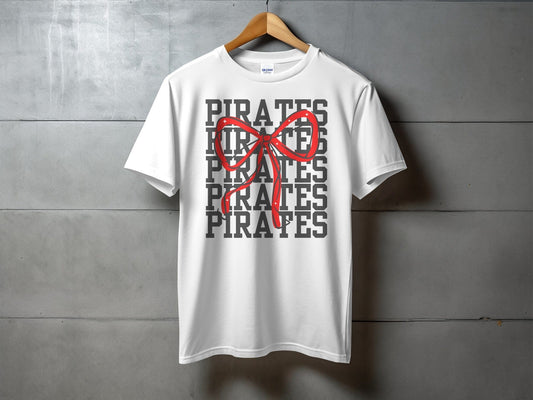 Jen Peete Designs Physical Item Pirates With Red Sparkly Bow Spirit Shirt