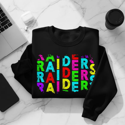 JPD Physical Item Raiders Text Multi Color Distressed Look in Short-Sleeve, Long-Sleeve, Crewnecks, and Hoodies