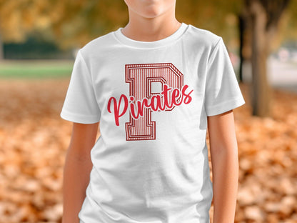 Jen Peete Designs Physical Item Seersucker Letter P Red Pirates Spirit Shirt