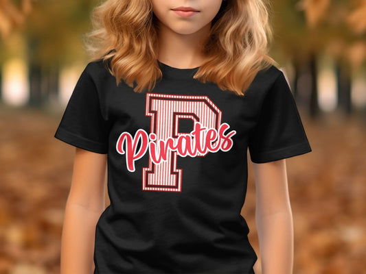 Jen Peete Designs Physical Item Seersucker Letter P Red Pirates Spirit Shirt