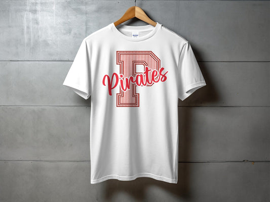 Jen Peete Designs Physical Item Seersucker Letter P Red Pirates Spirit Shirt