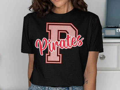 Jen Peete Designs Physical Item Seersucker Letter P Red Pirates Spirit Shirt