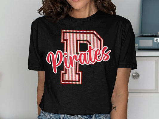 Jen Peete Designs Physical Item Seersucker Letter P Red Pirates Spirit Shirt