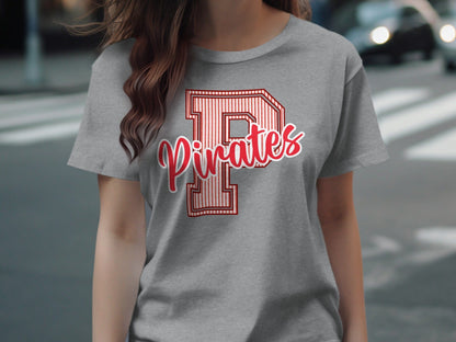 Jen Peete Designs Physical Item Seersucker Letter P Red Pirates Spirit Shirt