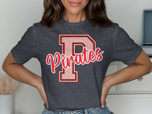 Jen Peete Designs Physical Item Seersucker Letter P Red Pirates Spirit Shirt