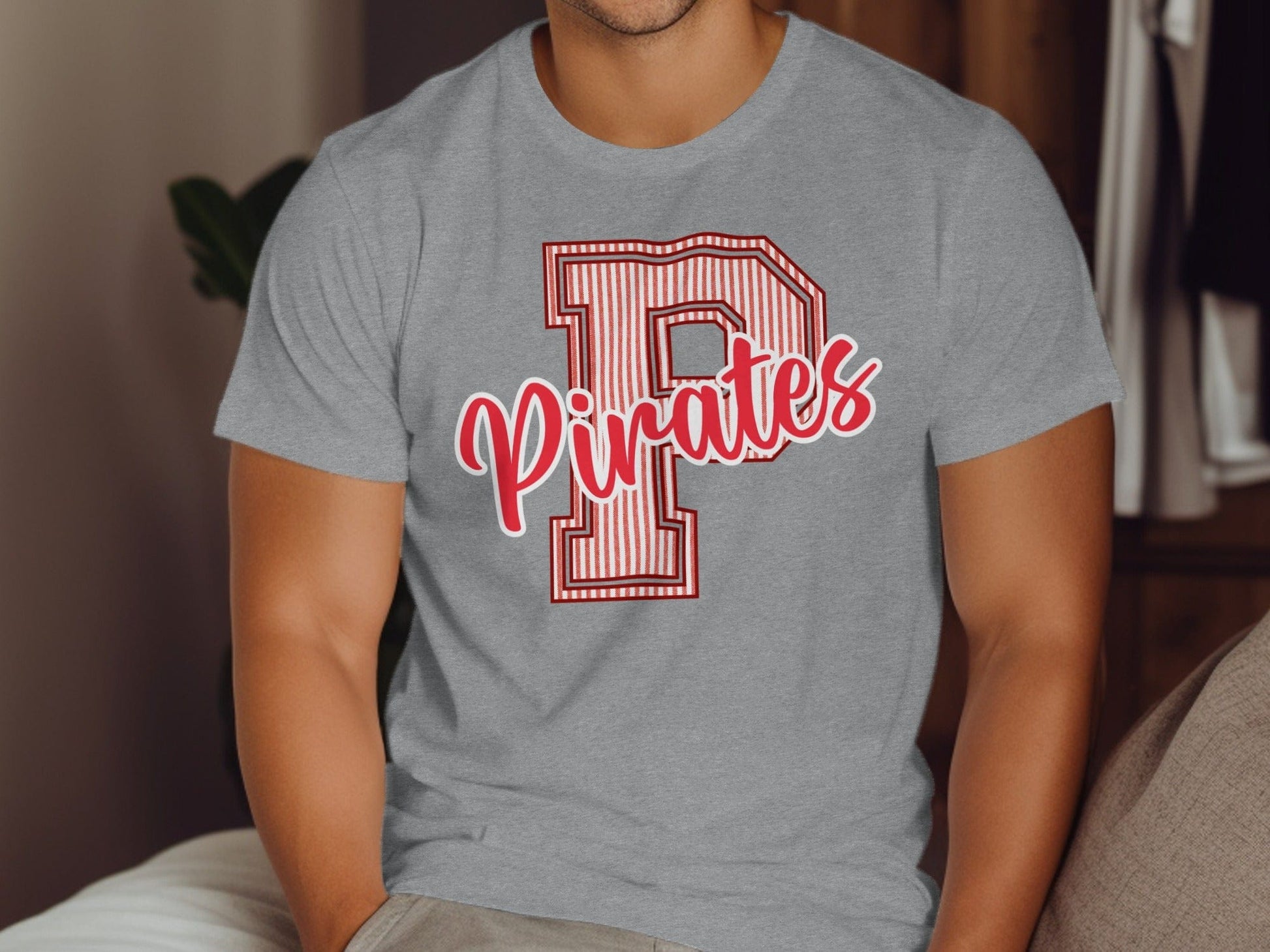 Jen Peete Designs Physical Item Seersucker Letter P Red Pirates Spirit Shirt