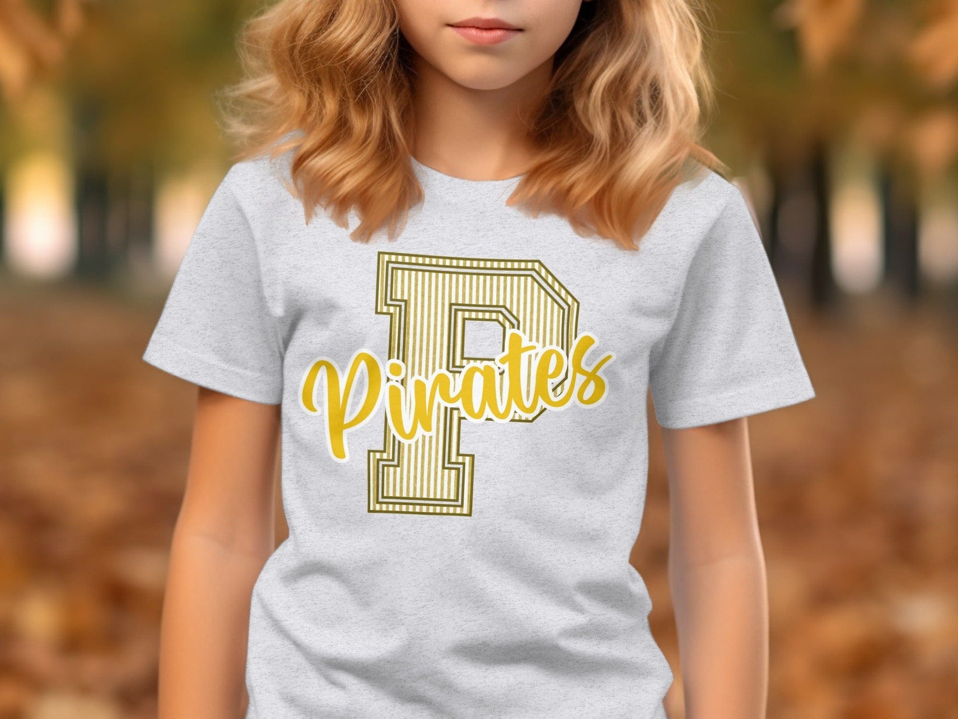Jen Peete Designs Physical Item Seersucker Pirates with Gold P Spirit Shirt