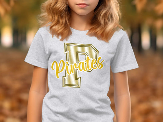 Jen Peete Designs Physical Item Seersucker Pirates with Gold P Spirit Shirt