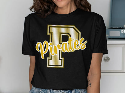 Jen Peete Designs Physical Item Seersucker Pirates with Gold P Spirit Shirt