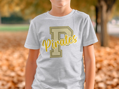Jen Peete Designs Physical Item Seersucker Pirates with Gold P Spirit Shirt
