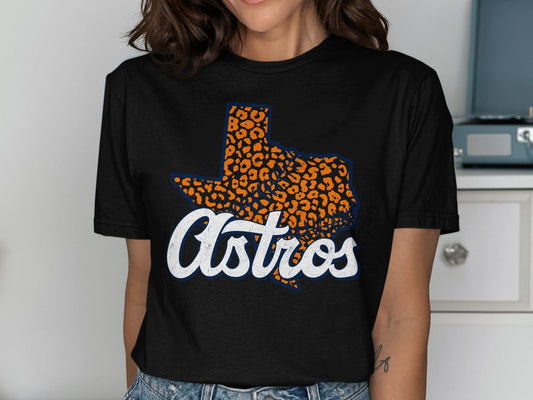 JPD Physical Item Texas Baseball Team with Leopard Print Inside State T-Shirt