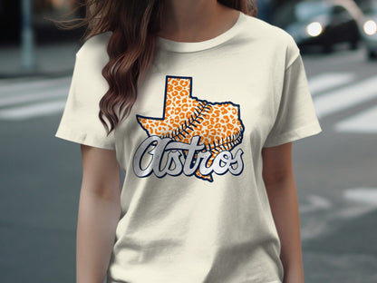JPD Physical Item Texas Baseball Team with Leopard Print Inside State T-Shirt