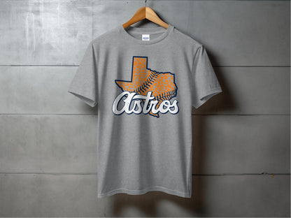 JPD Physical Item Texas Baseball Team with Leopard Print Inside State T-Shirt