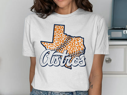 JPD Physical Item Texas Baseball Team with Leopard Print Inside State T-Shirt