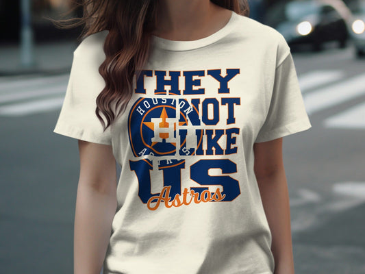 JPD Physical Item They Not Like Us Astros Emblem Design Graphic T-Shirt