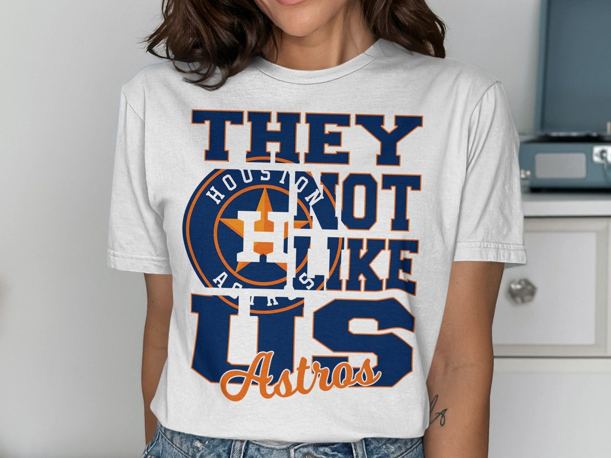 JPD Physical Item They Not Like Us Astros Emblem Design Graphic T-Shirt