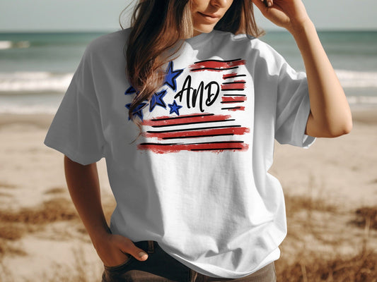 Jen Peete Designs Physical Item USA Flag With Stars & Stripes Patriotic Design T-Shirt