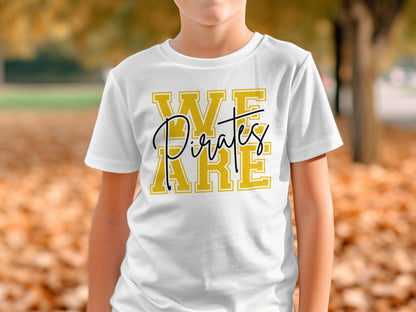 Jen Peete Designs Physical Item We Are Pirates Cursive Lettering Spirit Shirt