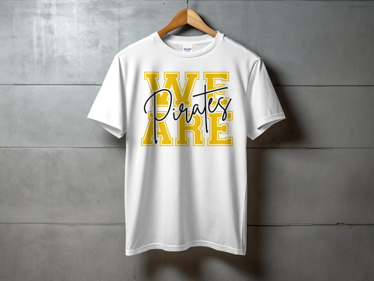 Jen Peete Designs Physical Item We Are Pirates Cursive Lettering Spirit Shirt