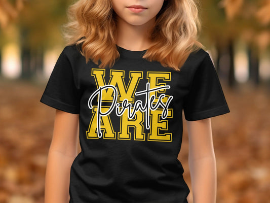 Jen Peete Designs Physical Item We Are Pirates Cursive Lettering Spirit Shirt