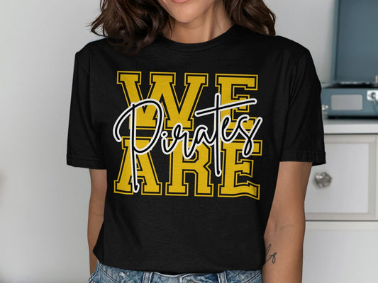 Jen Peete Designs Physical Item We Are Pirates Cursive Lettering Spirit Shirt