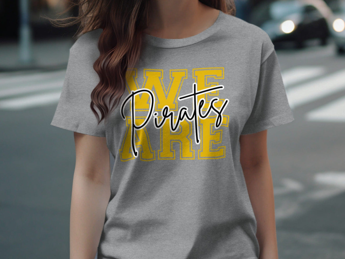 Jen Peete Designs Physical Item We Are Pirates Cursive Lettering Spirit Shirt