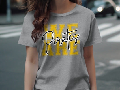 Jen Peete Designs Physical Item We Are Pirates Cursive Lettering Spirit Shirt