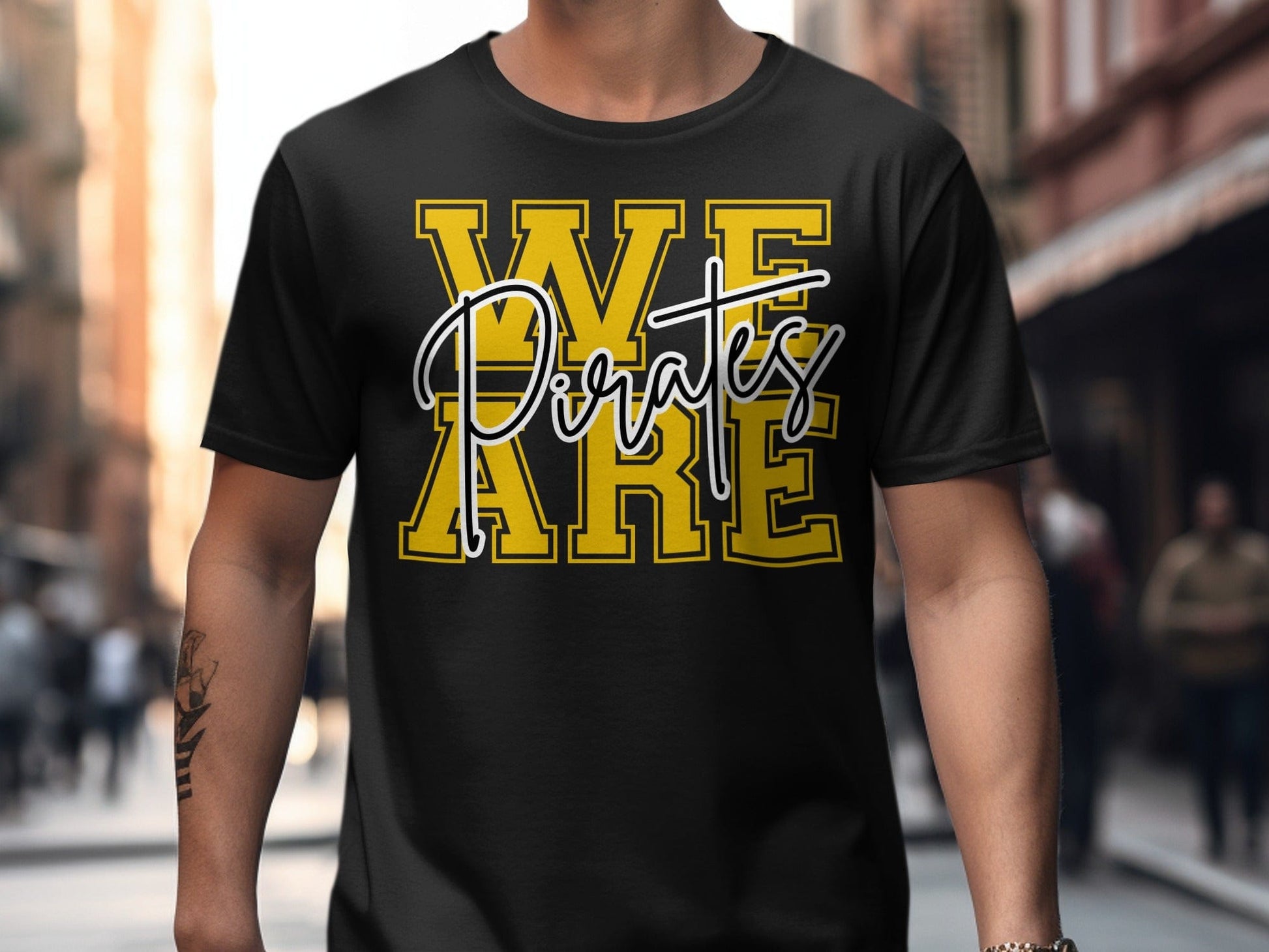 Jen Peete Designs Physical Item We Are Pirates Cursive Lettering Spirit Shirt