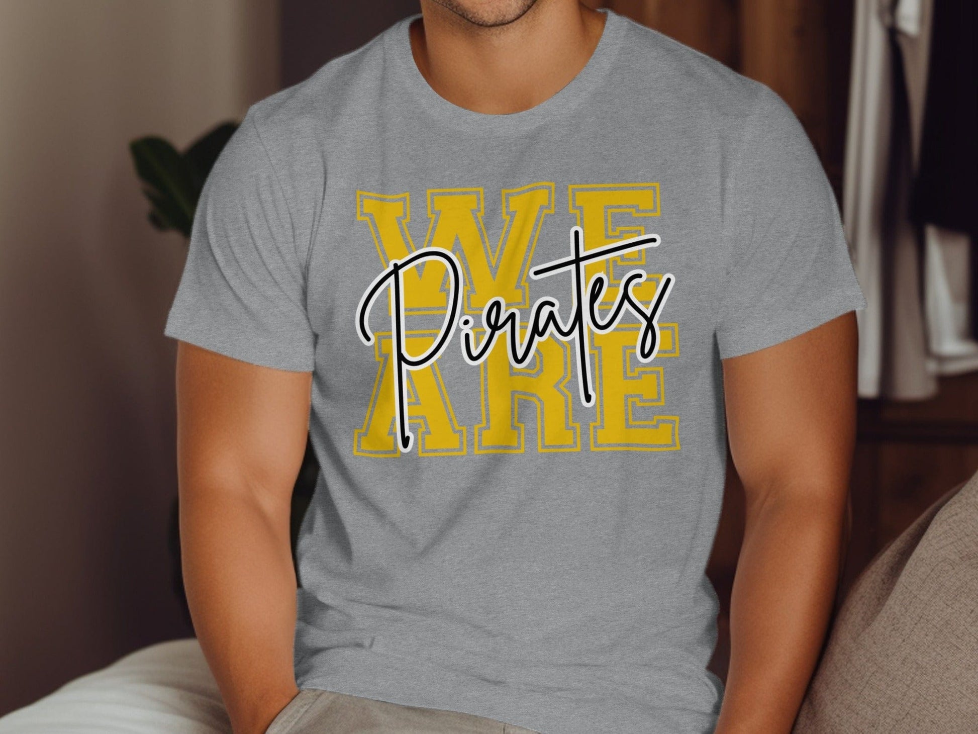 Jen Peete Designs Physical Item We Are Pirates Cursive Lettering Spirit Shirt