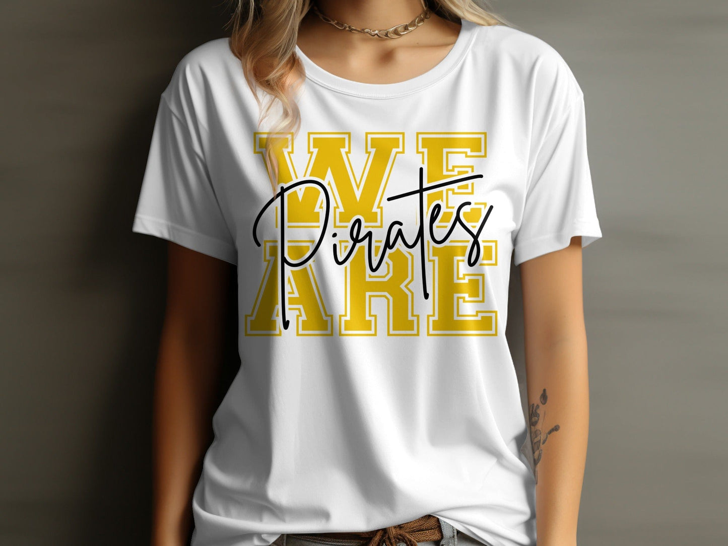 Jen Peete Designs Physical Item We Are Pirates Cursive Lettering Spirit Shirt