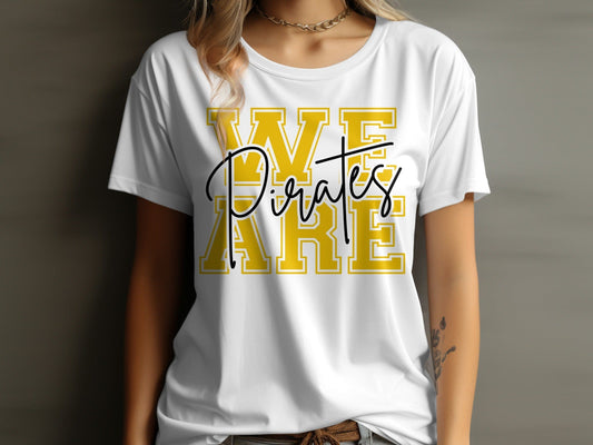 Jen Peete Designs Physical Item We Are Pirates Cursive Lettering Spirit Shirt