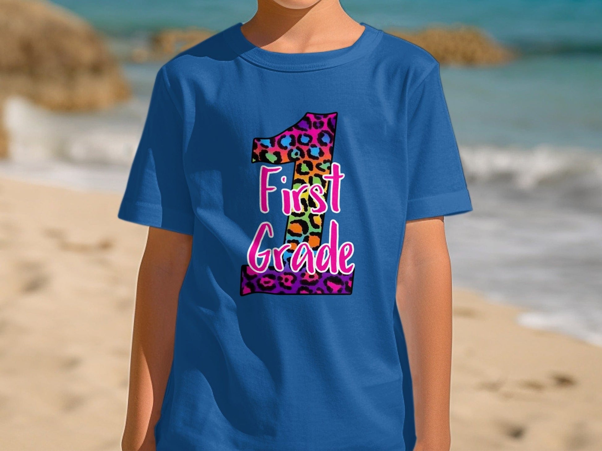 Jen Peete Designs Youth Clothing 1st Grade Leopard Print Back to School Graphic T-Shirts