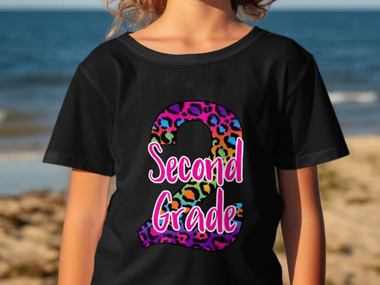 Jen Peete Designs Youth Clothing 2nd Grade Leopard Back to School T-Shirts