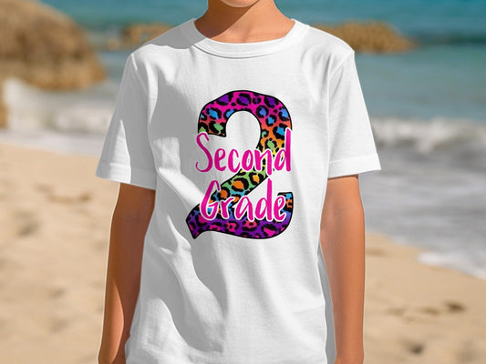 Jen Peete Designs Youth Clothing 2nd Grade Leopard Back to School T-Shirts