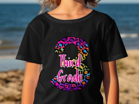 Jen Peete Designs Youth Clothing 3rd Grade Leopard Print Back to School T-Shirts