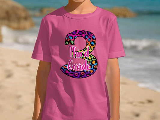 Jen Peete Designs Youth Clothing 3rd Grade Leopard Print Back to School T-Shirts