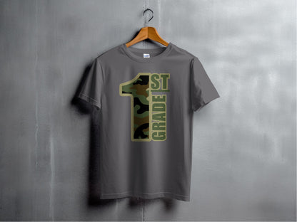 Jen Peete Designs Youth Clothing First Grade Camouflage Back to School T-Shirt
