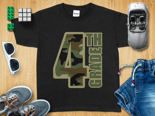 Jen Peete Designs Youth Clothing Fourth Grade Camouflage Back to School T-Shirt