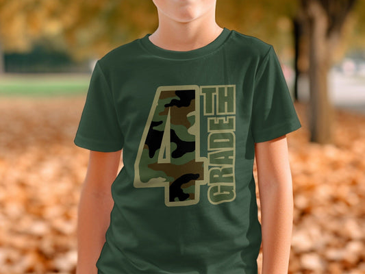 Jen Peete Designs Youth Clothing Fourth Grade Camouflage Back to School T-Shirt