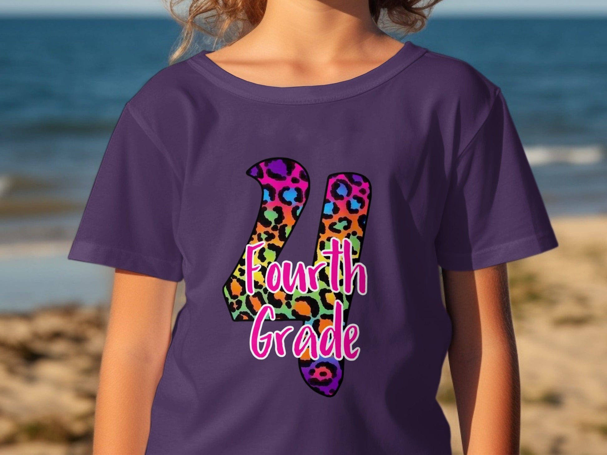 Jen Peete Designs Youth Clothing Leopard Print Back to School 4th Grade Graphic T-Shirts