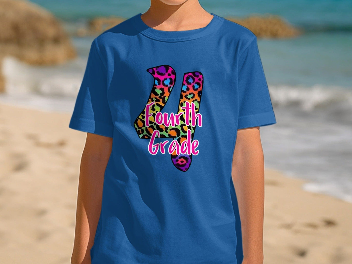 Jen Peete Designs Youth Clothing Leopard Print Back to School 4th Grade Graphic T-Shirts