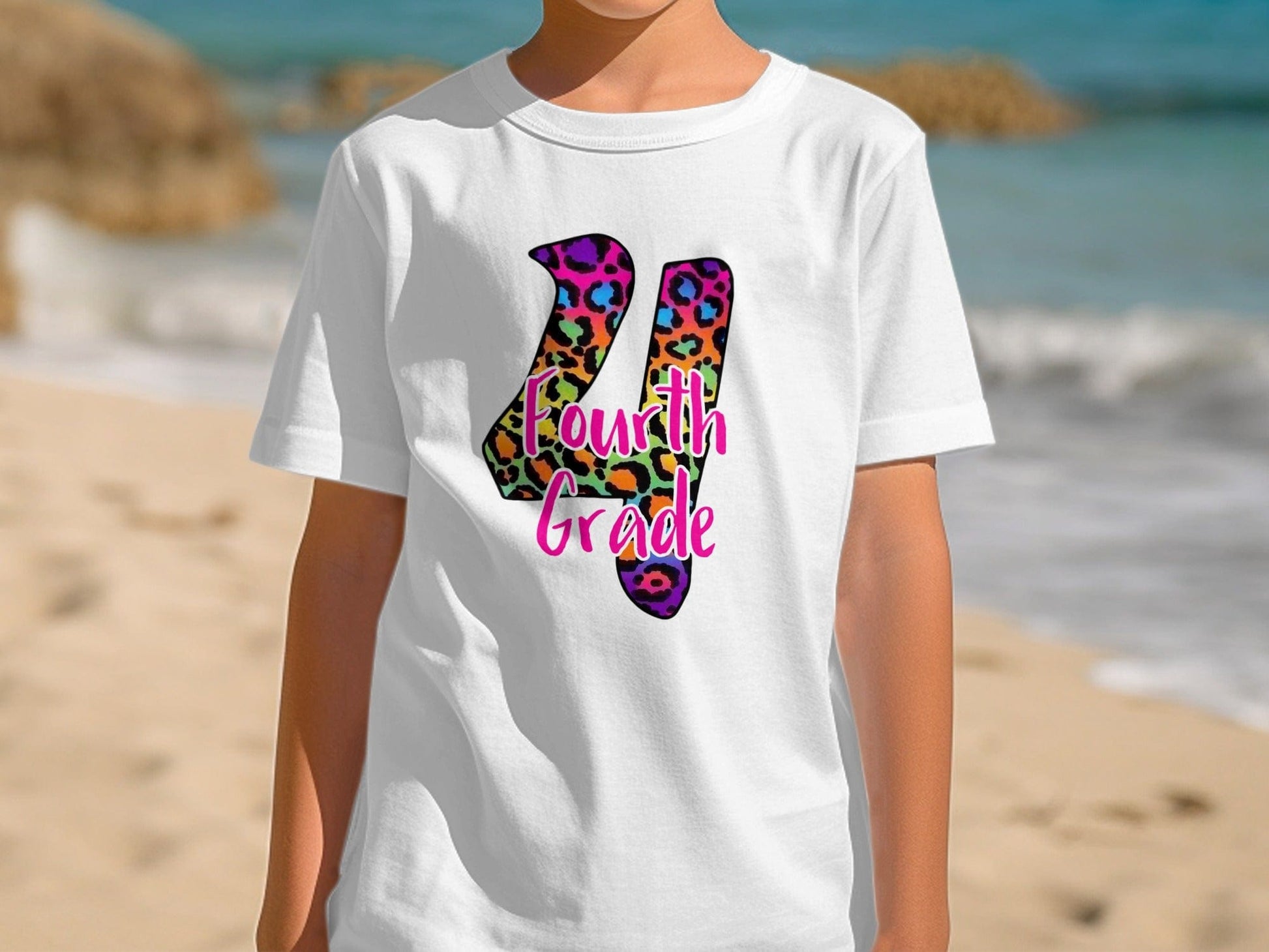 Jen Peete Designs Youth Clothing Leopard Print Back to School 4th Grade Graphic T-Shirts