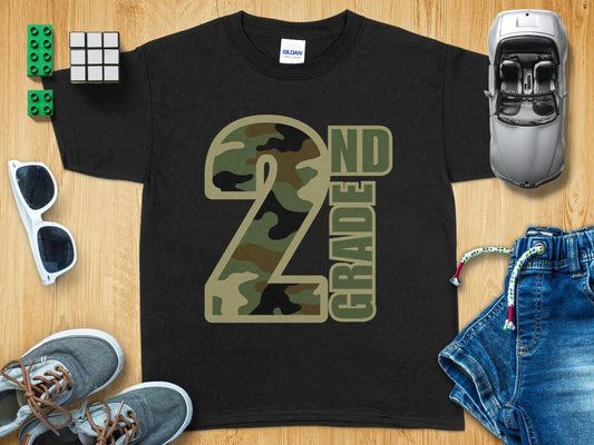 Jen Peete Designs Youth Clothing Second Grade Camouflage Back to School T-Shirt